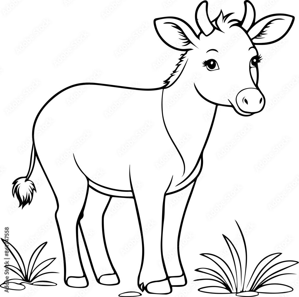 Fototapeta premium Outline coloring book for children of a cute calf
