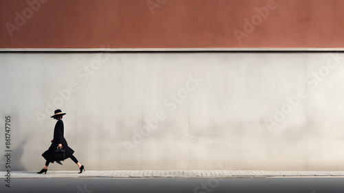 Woman Walking by Colorful Wall