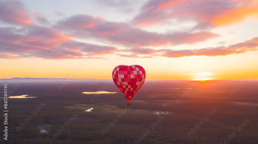 Fototapeta premium Hot Air Balloon Over Scenic Sunset