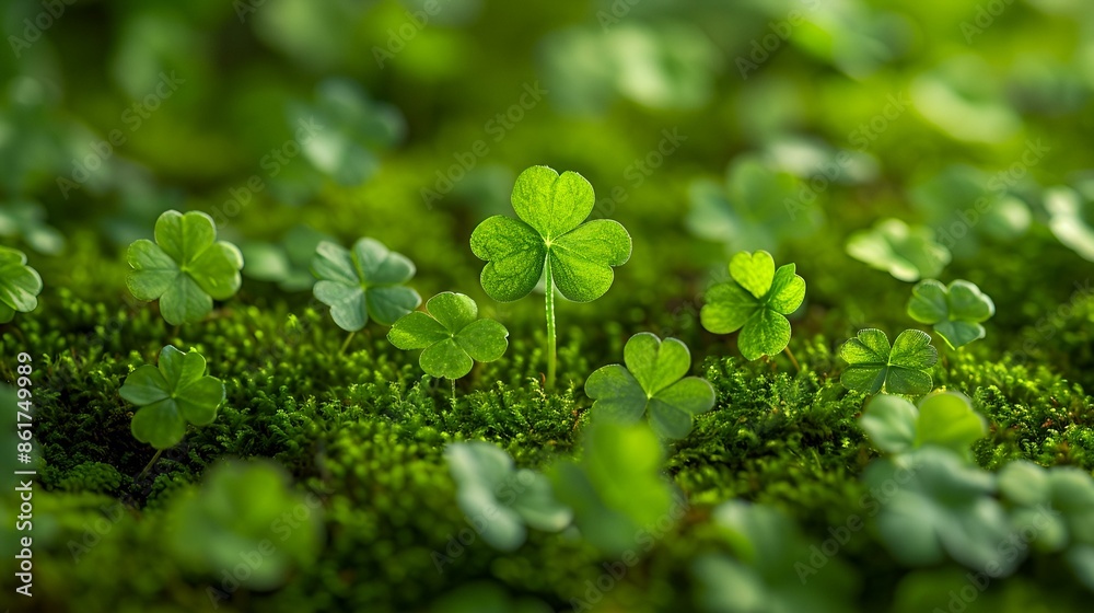 Lush green field with four-leaf clover. Lush green field with four-leaf clover.