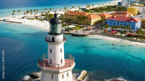 Fototapeta Naklejka Na Ścianę i Meble -  The Nassau lighthouse and tourist resorts offer a glimpse into the city's attractions, Bahamas