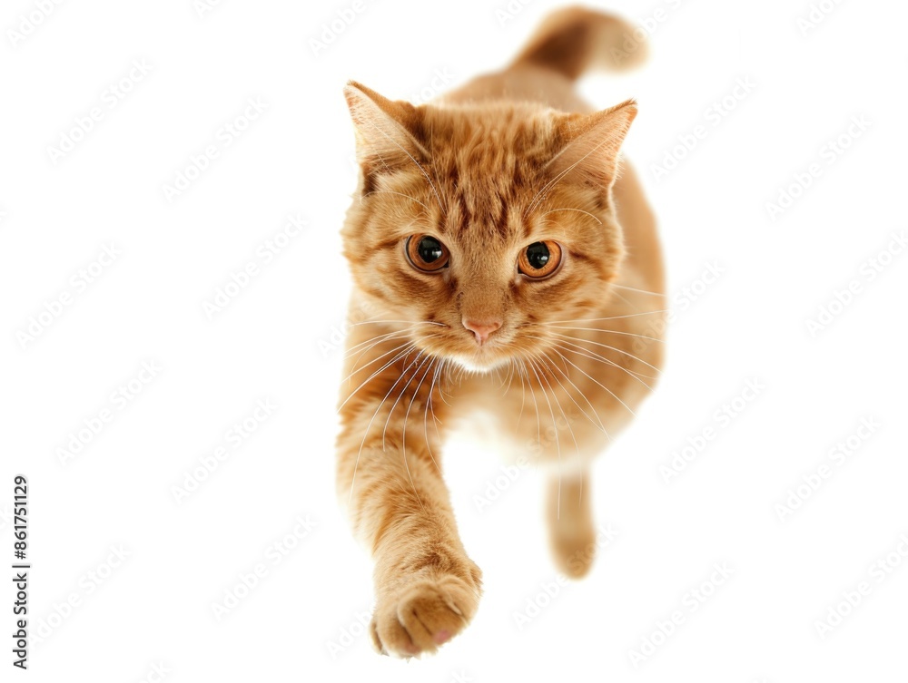 A curious orange cat looks directly at the camera with bright eyes A curious orange cat looks directly at the camera with bright eyes