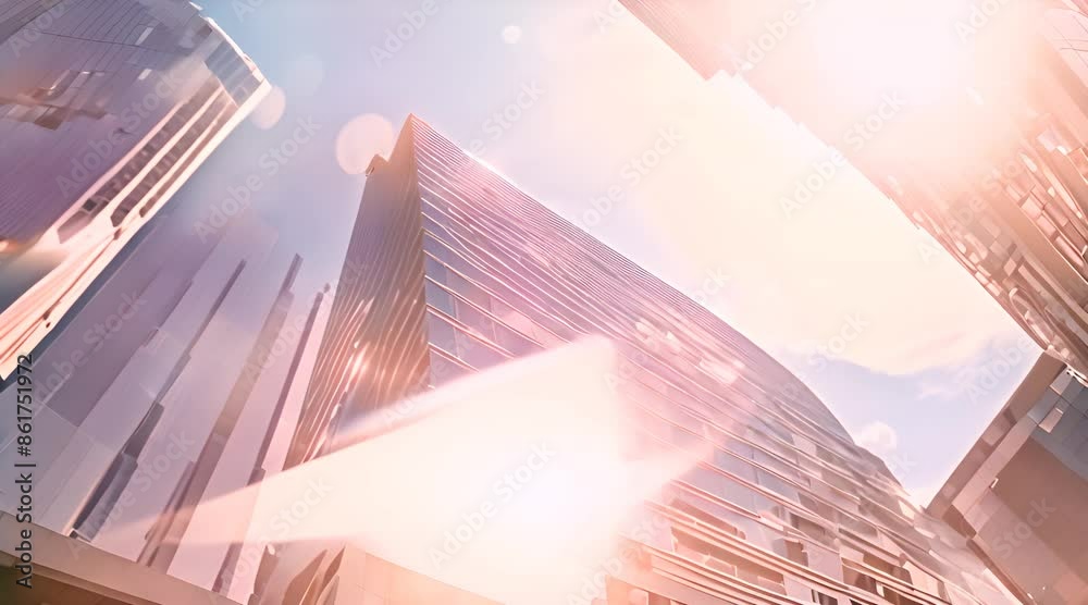Modern downtown architecture, bright noon aerial. Contemporary urban cityscape view, drone cam. Cinematic high-rises reflecting the midday sun in the heart of the city