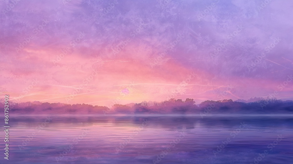 Fototapeta premium A beautiful sunset over a lake with a purple sky