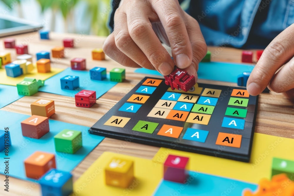 AI educational puzzle on table representing artificial intelligence and learning technology AI educational puzzle on table representing artificial intelligence and learning technology
