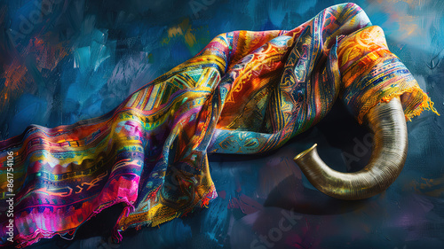 Glorious Shofar blowing by Jewish man in tallit on Yom Kippur and Rosh Hashanah watercolor