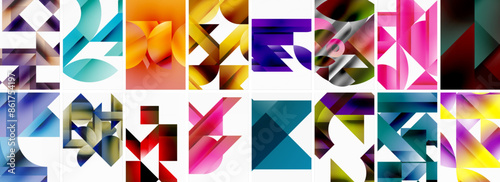 Triangles and circles abstract shapes templates set