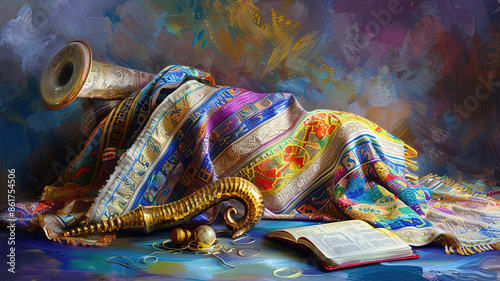 Eyecatching Rosh hashanah (jewish New Year holiday), Shabbat and Yom kippur concept