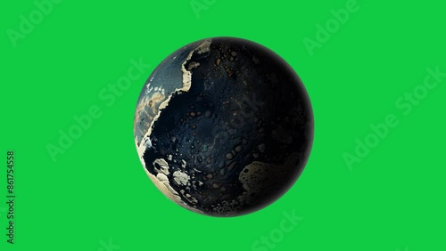 dark color planet rotation seamless looping animation in green screen