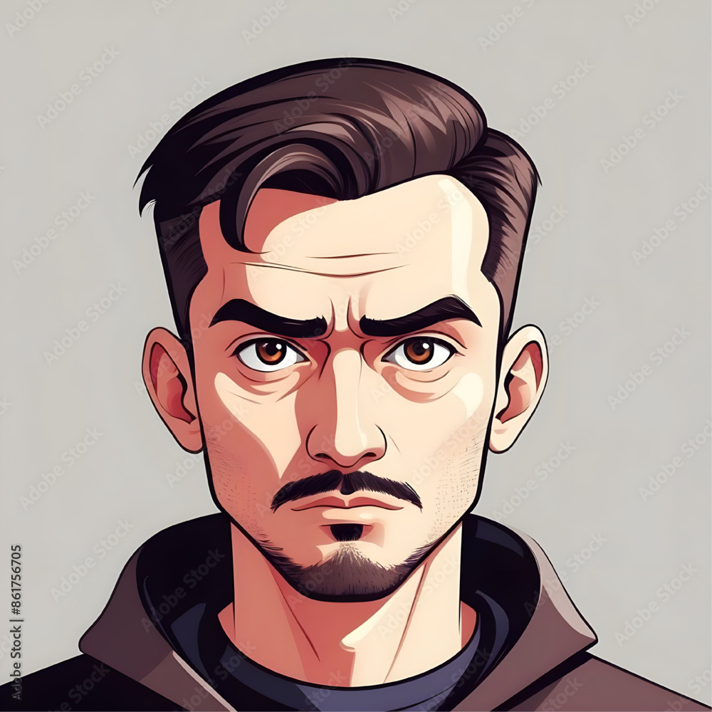 The Determined Gaze: A stylized portrait of a man with furrowed brows and a steely gaze, conveying determination and resolve. The Determined Gaze: A stylized portrait of a man with furrowed brows and a steely gaze, conveying determination and resolve.