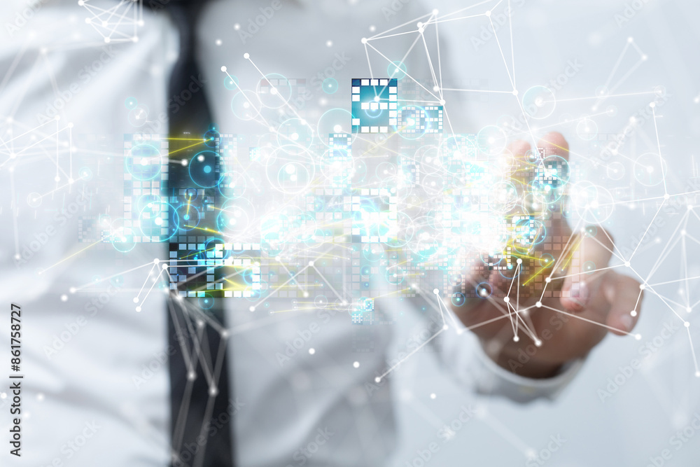 Neural network 3D illustration. Big data and cybersecurity Neural network 3D illustration. Big data and cybersecurity