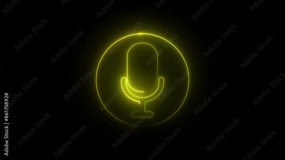 Voice recording podcast mic microphone button icon animation. neon line microphone icon . Voice recording podcast mic microphone button icon animation. neon line microphone icon .