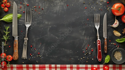 banner kitchen food blackboard retro fork knife menu drink eatery dinner cooking vintage background board ornament flatware template.