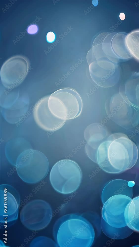 blue bokeh background with various light circles, creating a tranquil and elegant ambiance. The vertical format is ideal for social media stories and reels.