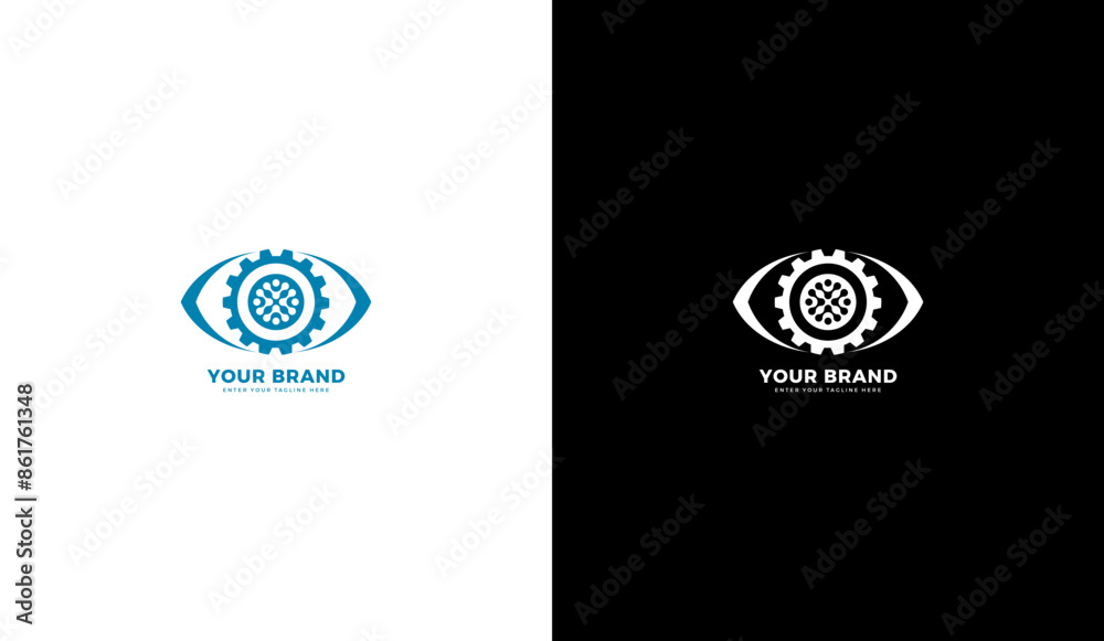 Digital gear eye logo. Eye, gear, digital, technology icon. Graphic vector illustration design Digital gear eye logo. Eye, gear, digital, technology icon. Graphic vector illustration design