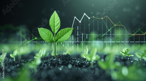 Financial chart with leaves, representing sustainable investment, green economy, eco-friendly finance