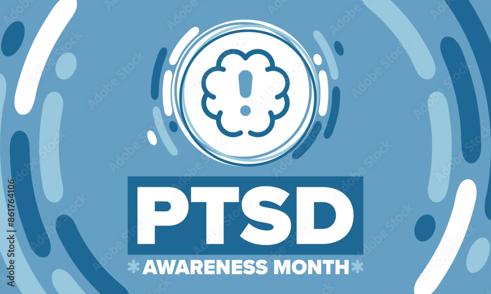 PTSD Awareness Month in June. Post Traumatic Stress Disorder. Celebrated annual in United States. Medical health care and awareness design. Poster, card, banner and background. Vector illustration PTSD Awareness Month in June. Post Traumatic Stress Disorder. Celebrated annual in United States. Medical health care and awareness design. Poster, card, banner and background. Vector illustration