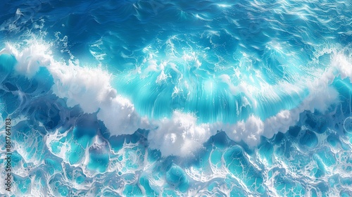 An Overhead View of Foamy Ocean Waves Breaking on a Sunny Day © fotofabrika