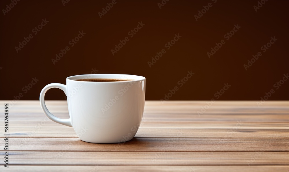 Minimalist White Coffee Cup on Clean Table with Copy Space for Text - Realistic Photography in Neutral Tones for Design Concepts Minimalist White Coffee Cup on Clean Table with Copy Space for Text - Realistic Photography in Neutral Tones for Design Concepts