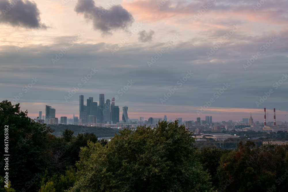 Moscow business district during sunset with clouds Moscow business district during sunset with clouds