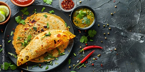 Exploring South Indian Cuisine Dosa - a Thin Lentil and Rice-Based Delight. Concept South Indian Cuisine, Dosa, Lentil, Rice, Delicious photo