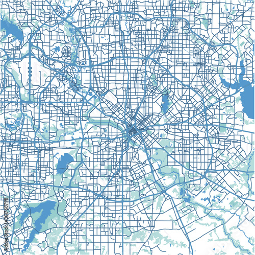 Layered vector map of Dallas in Texas in a professional blue style
