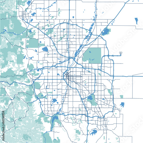 Layered vector map of Denver in Colorado in a professional blue style