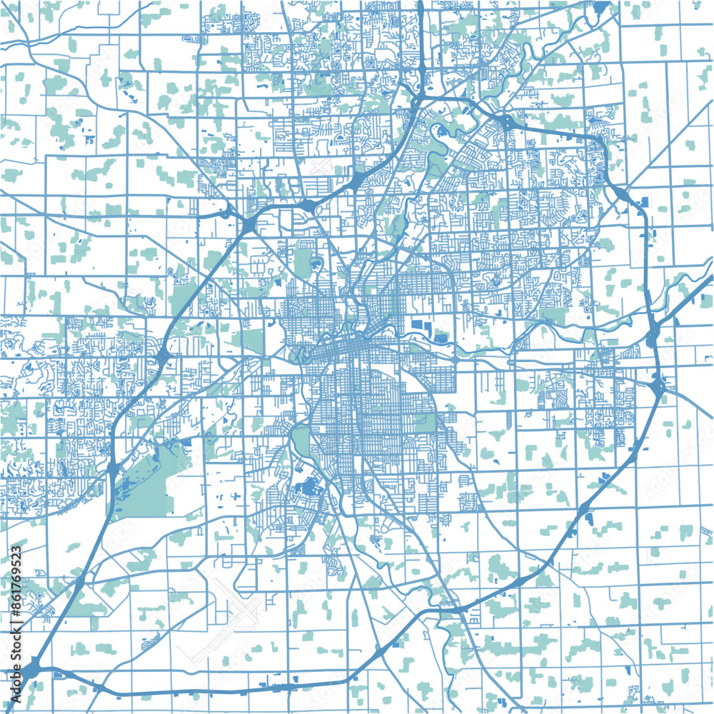 Layered vector map of Fort Wayne in Indiana in a professional blue style Layered vector map of Fort Wayne in Indiana in a professional blue style