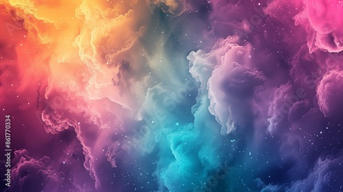 colorful cloud background, rainbow colored clouds, space nebula, stars, fantasy
