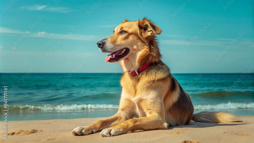 Golden Retriever Enjoying a Sunny Beach Day Golden Retriever Enjoying a Sunny Beach Day