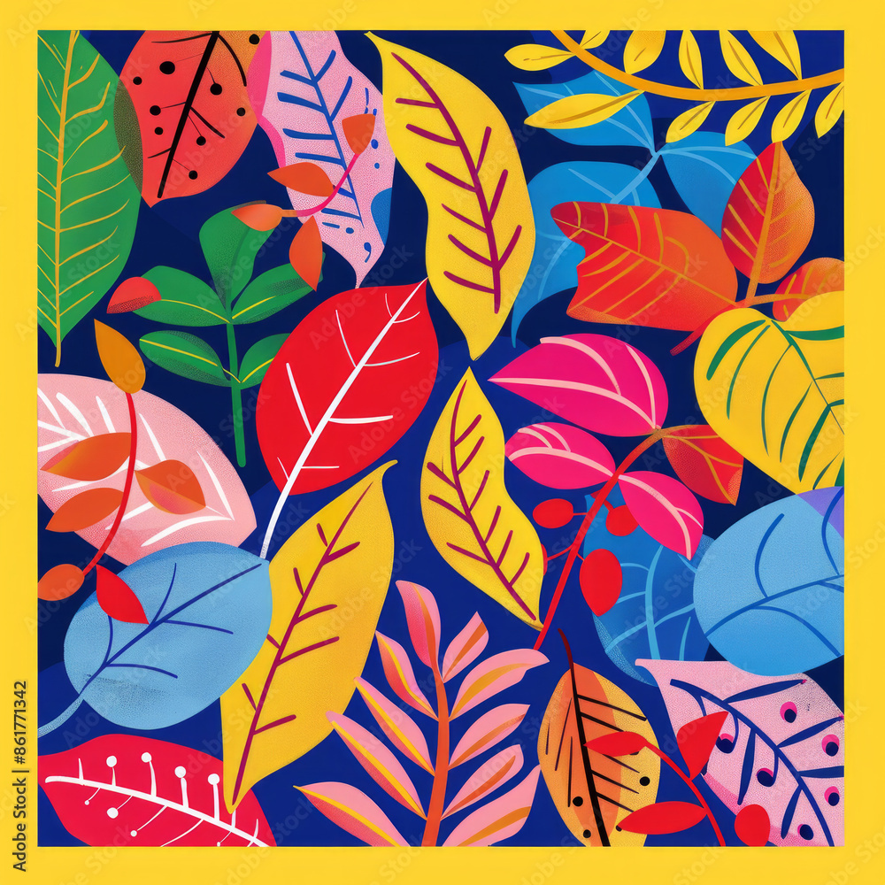 Playful Cartoon Leaf Pattern in Bright Colors Playful Cartoon Leaf Pattern in Bright Colors