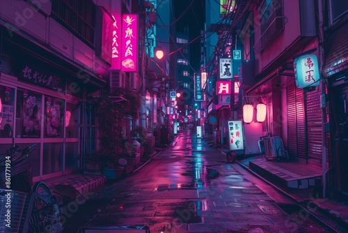 Streets of Tokyo at night, neon signs and futuristic buildings
