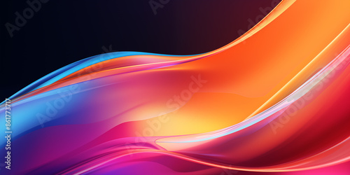 Bright glowing liquid abstract background. Bright smooth luminous waves poster. Fluid banner. Purple. blue, red colors. Digital raster bitmap illustration. AI artwork.