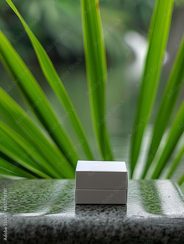 mockup of Dodol Pandan Text in a white box packaging pandan leave on ...