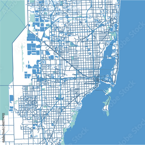 Layered vector map of Miami in Florida in a professional blue style
