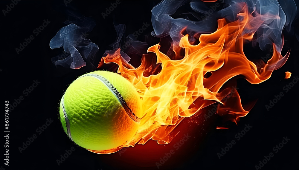A Tennis Ball On Fire Against a Black Background A Tennis Ball On Fire Against a Black Background