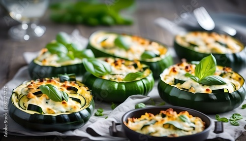 Baked courgette with cheese and basil 