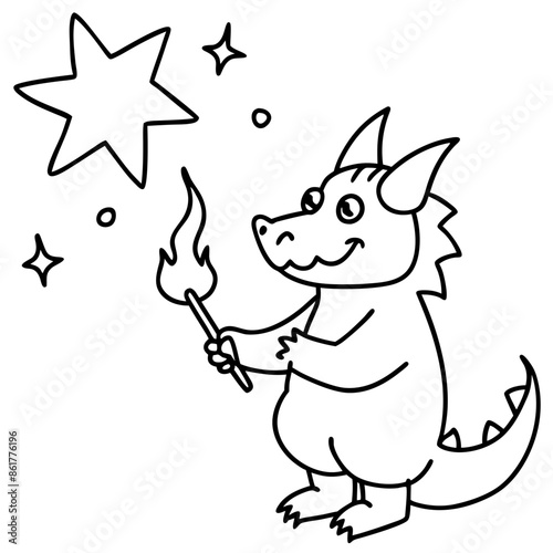 Dragon in space outline for coloring book