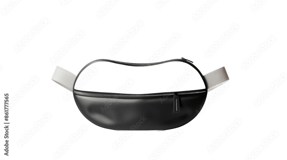 A 3D rendering of blank black and white waist bags mockup is shown standing from a front view This template features clear adjustable accessory purses for carrying phones A 3D rendering of blank black and white waist bags mockup is shown standing from a front view This template features clear adjustable accessory purses for carrying phones