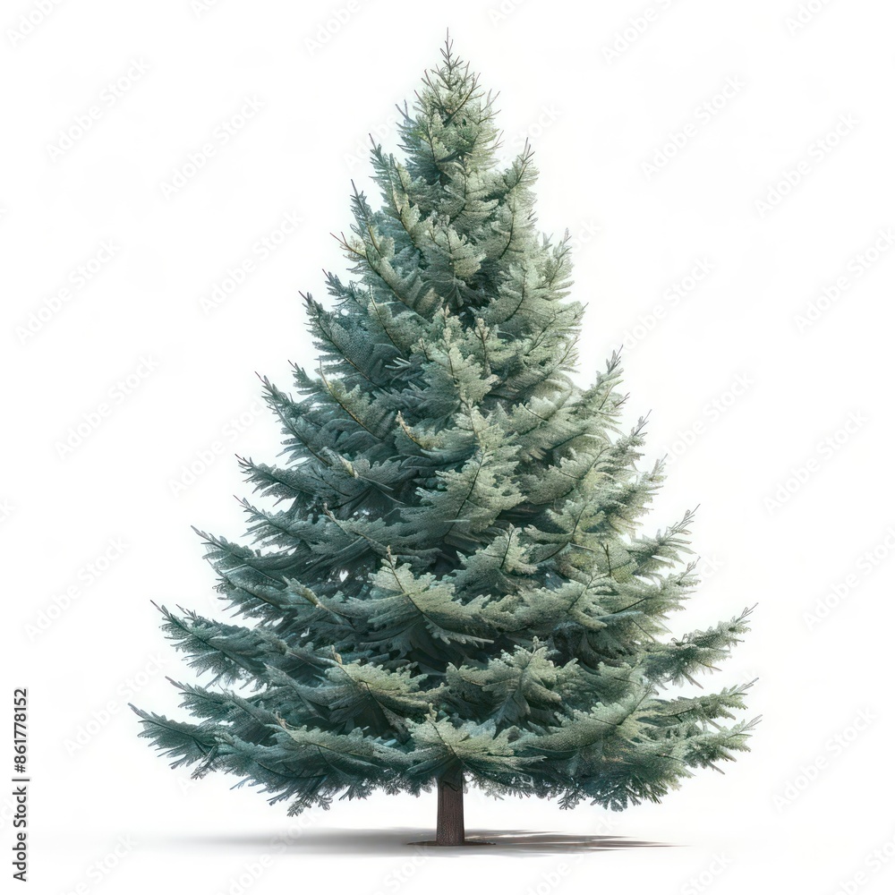 A classic spruce tree with dense, bluegreen needles and a conical shape isolated on a white background A classic spruce tree with dense, bluegreen needles and a conical shape isolated on a white background