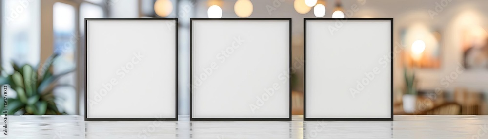 three vertical empty frames in eclectic office