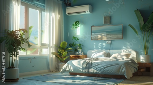 Una stanza accogliente con aria condizionata, ideale per rilassarsi e godere del comfort domestico.