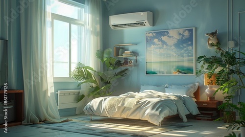 Una stanza accogliente con aria condizionata, ideale per rilassarsi e godere del comfort domestico.