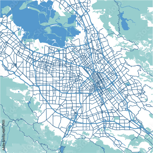 Layered vector map of San Jose in California in a professional blue style