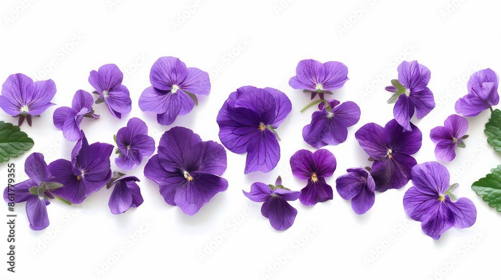 A delicate violet with heartshaped leaves and deep purple petals isolated on a white background A delicate violet with heartshaped leaves and deep purple petals isolated on a white background