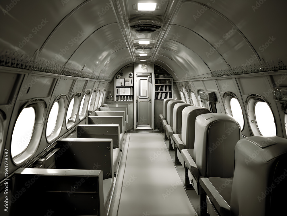 Fototapeta premium Empty Vintage Airplane Cabin