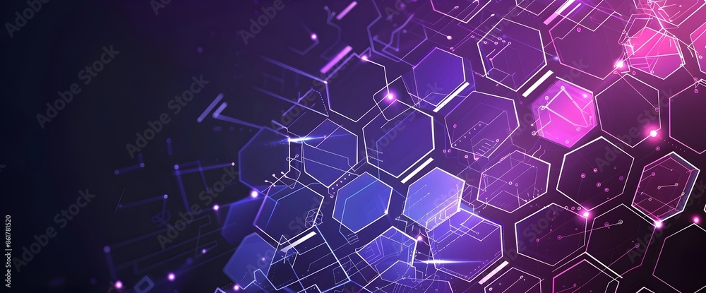 Abstract purple and blue background with hexagon pattern for technology, science or digital concept vector illustration design. Futuristic geometric polygonal wallpaper with grid connection dots line Abstract purple and blue background with hexagon pattern for technology, science or digital concept vector illustration design. Futuristic geometric polygonal wallpaper with grid connection dots line