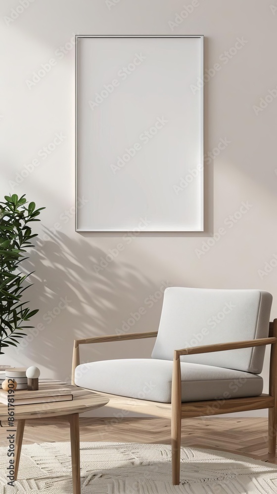 a simple but elegant chrome picture frame with blank white content in a modern, elegant living room a simple but elegant chrome picture frame with blank white content in a modern, elegant living room