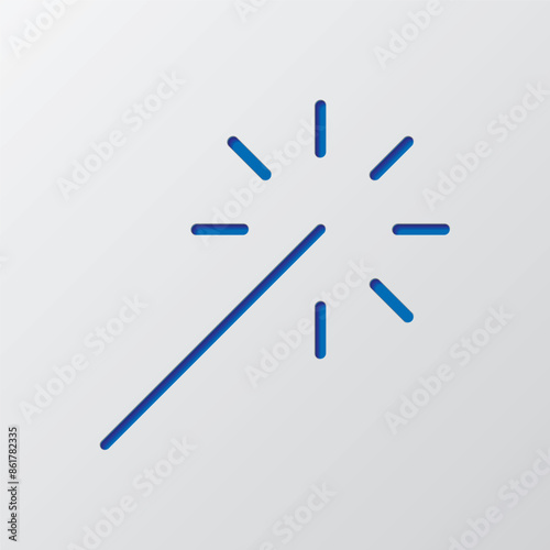 Sparkler, bengal fire simple icon vector. Flat design. Paper cut design. Cutted blue symbol with shadow. Gray background