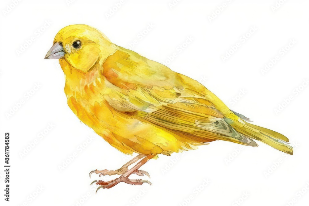 A sweet watercolor canary with bright yellow feathers and a small, delicate beak isolated on a white background A sweet watercolor canary with bright yellow feathers and a small, delicate beak isolated on a white background